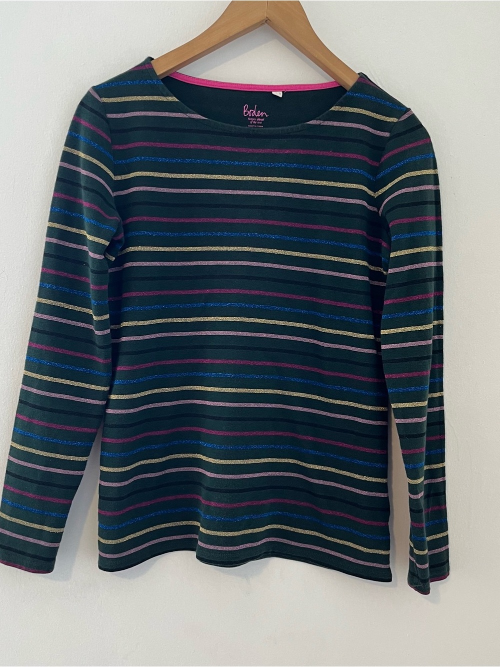Boden Girls' Long Sleeve Stripe Top in Navy Multi